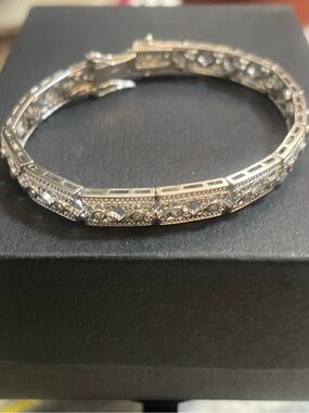 Sterling Silver Podium plated CZ Accented Bracelet